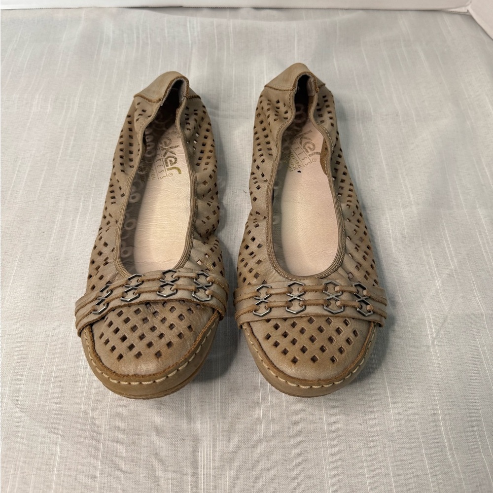 Rieker Perforated Brown Flats